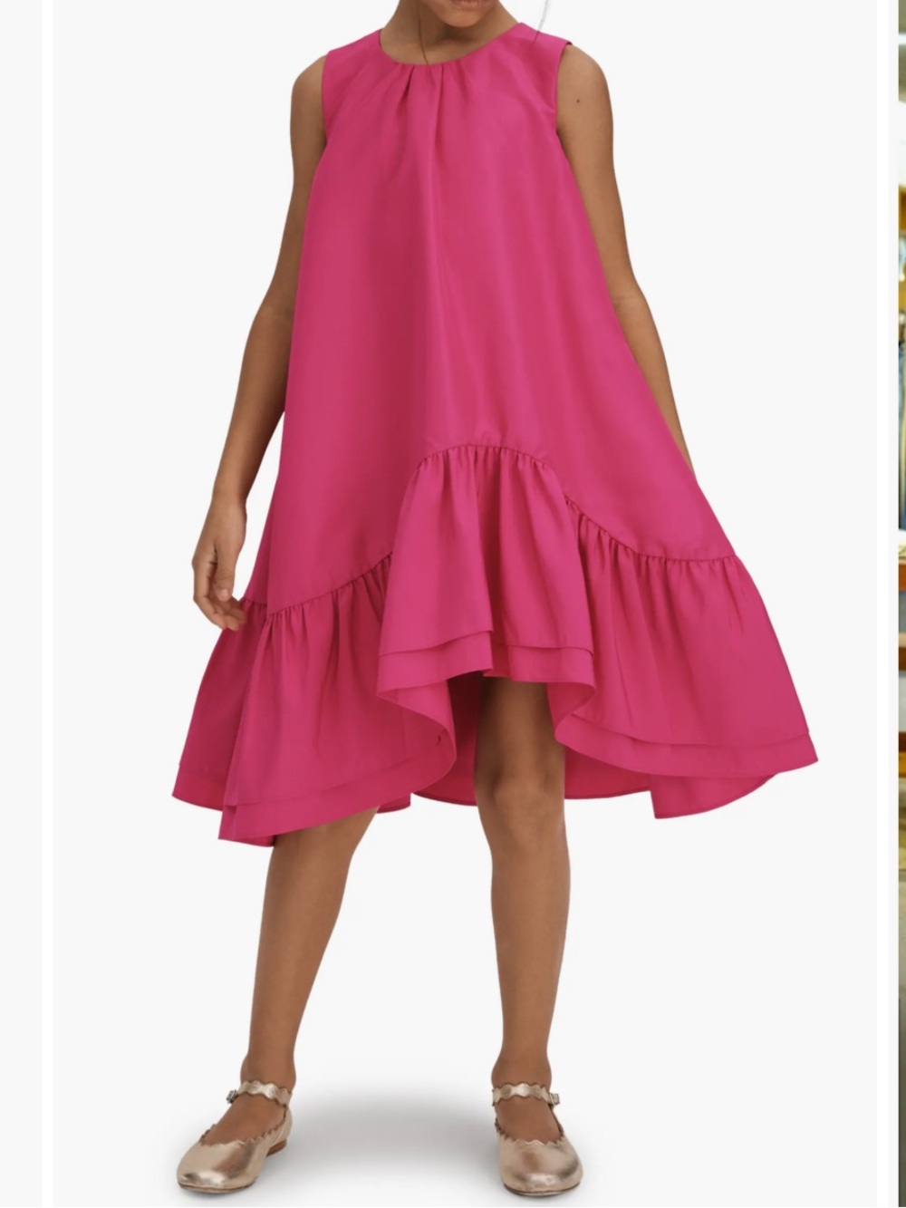 Reiss Kids Cherie Ruffle A-Line Dress Pink Ruffle-Hem Sleeveless Dress 7-8Y